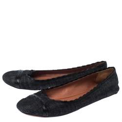 Pre Owned Alaia Black Denim And Leather Bow Ballet Flats Size 41