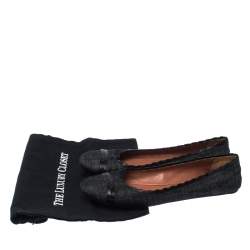 Pre Owned Alaia Black Denim And Leather Bow Ballet Flats Size 41