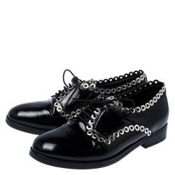 Pre Owned Alaia Black Grommet Embellished Patent Leather Lace Up Oxfords Size 38