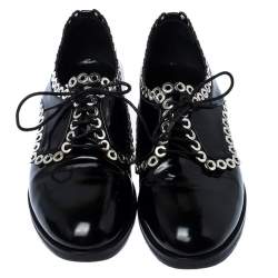 Pre Owned Alaia Black Grommet Embellished Patent Leather Lace Up Oxfords Size 38