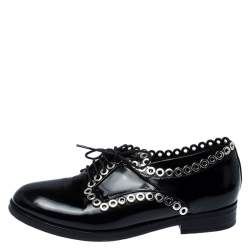 Pre Owned Alaia Black Grommet Embellished Patent Leather Lace Up Oxfords Size 38