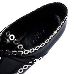 Pre Owned Alaia Black Grommet Embellished Patent Leather Lace Up Oxfords Size 38