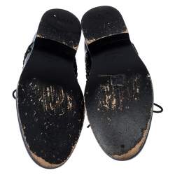 Pre Owned Alaia Black Grommet Embellished Patent Leather Lace Up Oxfords Size 38