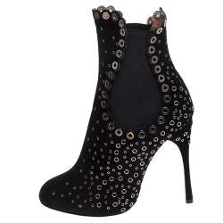 Alaia Black Suede Eyelet Embellished Ankle Boots Size 38