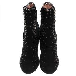 Alaia Black Suede Eyelet Embellished Ankle Boots Size 38