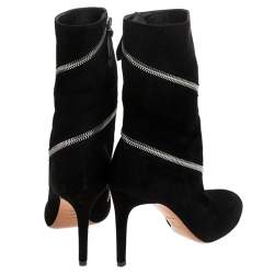 Pre Owned Alaia Black Suede Zip Around Ankle Boots Size 36.5