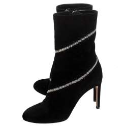 Pre Owned Alaia Black Suede Zip Around Ankle Boots Size 36.5