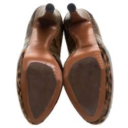 Pre Owned Alaia Brown Lizard Embossed Leather And Black Suede Platfrom Ankle Boots Size 36