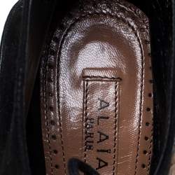 Pre Owned Alaia Brown Lizard Embossed Leather And Black Suede Platfrom Ankle Boots Size 36