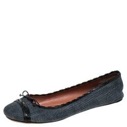 Alaia Black/Blue Denim Bow Ballet Flats Size 37