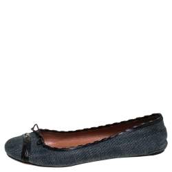 Alaia Black/Blue Denim Bow Ballet Flats Size 37