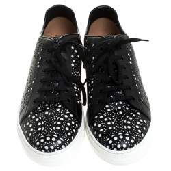 Pre Owned Alaia Black Laser Cut Leather Sneakers Size 41