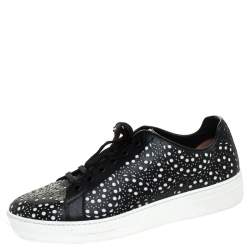 Pre Owned Alaia Black Laser Cut Leather Sneakers Size 41