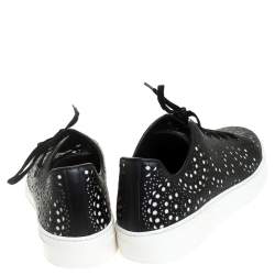 Pre Owned Alaia Black Laser Cut Leather Sneakers Size 41