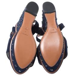 Pre Owned Alaia Navy Blue Floral Cutout Studded Suede Platform Wedge Sandals Size 41