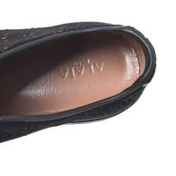 Pre Owned Alaia Black/Silver Laser Cut Suede Low Top Sneakers Size 38