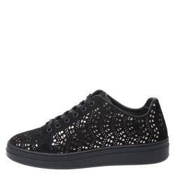 Pre Owned Alaia Black/Silver Laser Cut Suede Low Top Sneakers Size 38