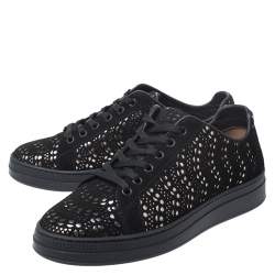 Pre Owned Alaia Black/Silver Laser Cut Suede Low Top Sneakers Size 38