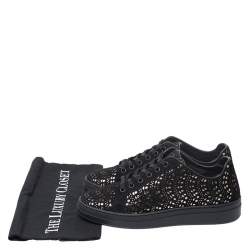 Pre Owned Alaia Black/Silver Laser Cut Suede Low Top Sneakers Size 38