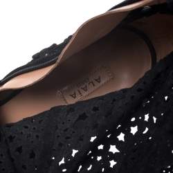 Pre Owned Alaia Black Laser Cut Suede Peep-Toe Ankle Bow Booties Size 40