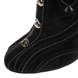 Alaia Black Suede And Elastic Embellished Ankle Boots Size 39