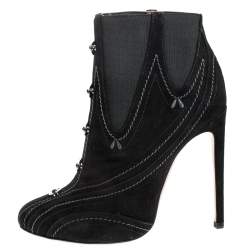Alaia Black Suede And Elastic Embellished Ankle Boots Size 39