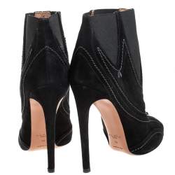 Alaia Black Suede And Elastic Embellished Ankle Boots Size 39