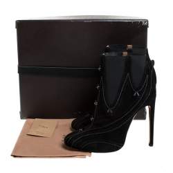 Alaia Black Suede And Elastic Embellished Ankle Boots Size 39