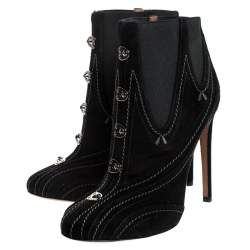 Alaia Black Suede And Elastic Embellished Ankle Boots Size 39