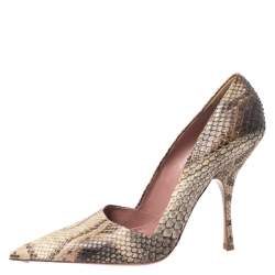 Alaia Beige/Black Python Leather Pointed Toe Pumps Size 39