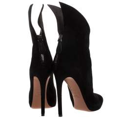 Alaia Black Suede Leather Platform Ankle Length Boots Size 38.5