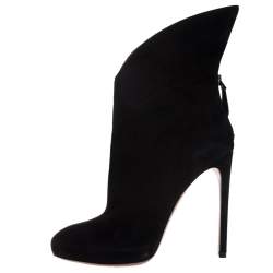 Alaia Black Suede Leather Platform Ankle Length Boots Size 38.5