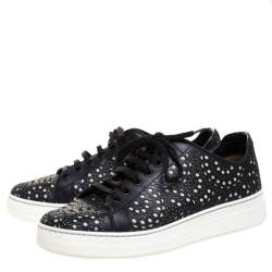 Alaia Black Laser Cut Leather Low Top Sneakers Size 36