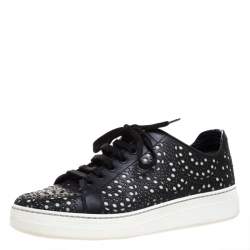 Alaia Black Laser Cut Leather Low Top Sneakers Size 36