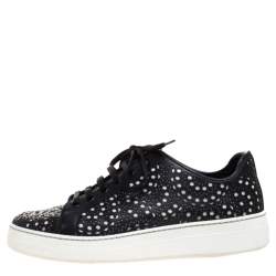Alaia Black Laser Cut Leather Low Top Sneakers Size 36