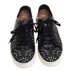 Alaia Black Laser Cut Leather Low Top Sneakers Size 36