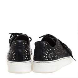 Alaia Black Laser Cut Leather Low Top Sneakers Size 36