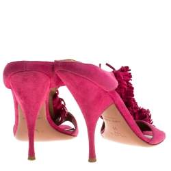 Alaia Pink Suede Fringe Slide Sandals Size 39