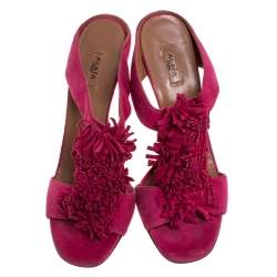 Alaia Pink Suede Fringe Slide Sandals Size 39