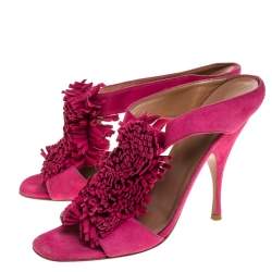 Alaia Pink Suede Fringe Slide Sandals Size 39