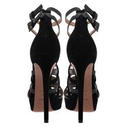 Alaia Black/Grey Suede And Stingray Leather Strappy Platform Double Ankle Strap Sandals Size 39