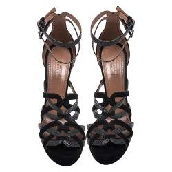 Alaia Black/Grey Suede And Stingray Leather Strappy Platform Double Ankle Strap Sandals Size 39