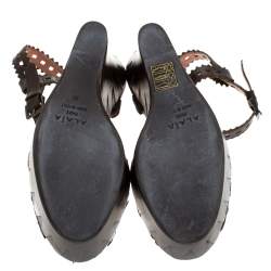 Pre Owned Alaia Brown Cutout Leather Wedge Sandals Size 38