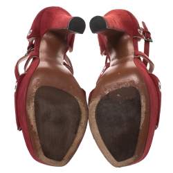 Alaia Maroon Suede Scallop Trim Eyelet Embellished Platform Sandals Size 37