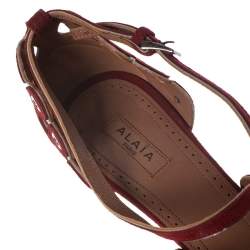 Alaia Maroon Suede Scallop Trim Eyelet Embellished Platform Sandals Size 37