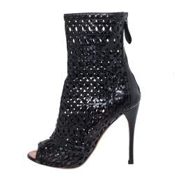 Pre Owned Alaia Black Cut Out Leather Peep-Toe Ankle Booties Size 37