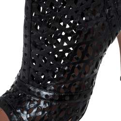 Pre Owned Alaia Black Cut Out Leather Peep-Toe Ankle Booties Size 37