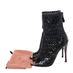 Pre Owned Alaia Black Cut Out Leather Peep-Toe Ankle Booties Size 37