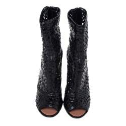 Pre Owned Alaia Black Cut Out Leather Peep-Toe Ankle Booties Size 37