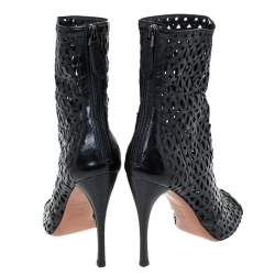 Pre Owned Alaia Black Cut Out Leather Peep-Toe Ankle Booties Size 37
